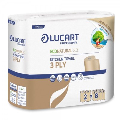 LUCART asciugamani EcoNatural 42m da 200 strappi in fiberpack, goffratura a margherite, 3 veli