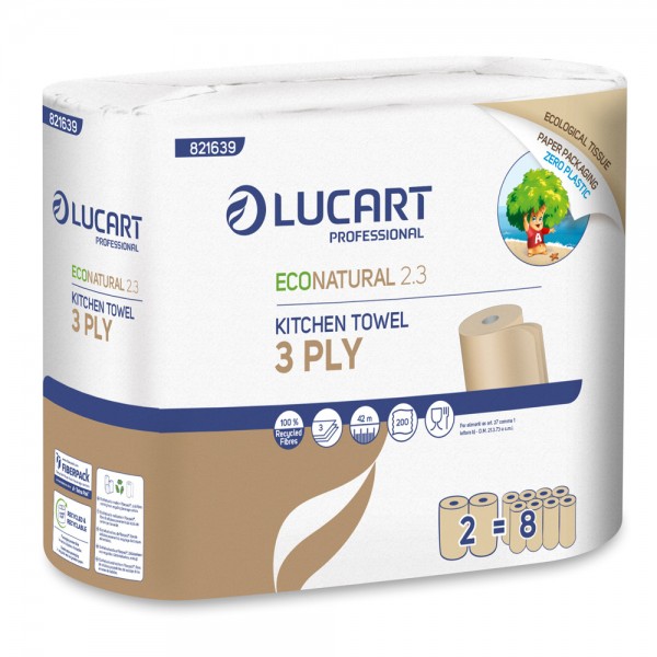 LUCART asciugamani EcoNatural 42m da 200 strappi in fiberpack, goffratura a margherite, 3 veli