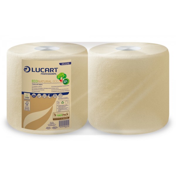 LUCART Bobina industriale EcoNatural da 800 strappi in fiberpack, goffratura a S, 2 veli