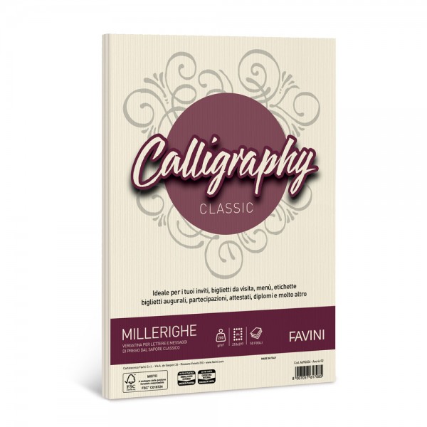 Calligraphy - carta millerighe a4 colore avorio grammatura 200gr