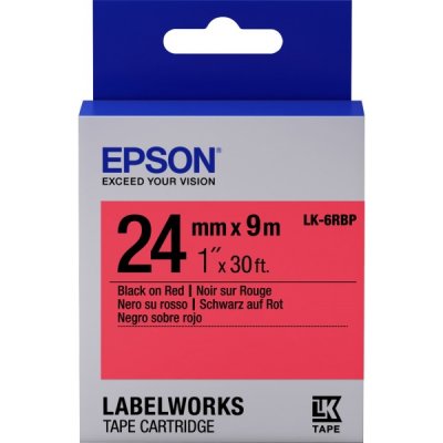 Epson lk6rbp nastro nero/rosso 24mm x 9m colore nero su rosso pastello