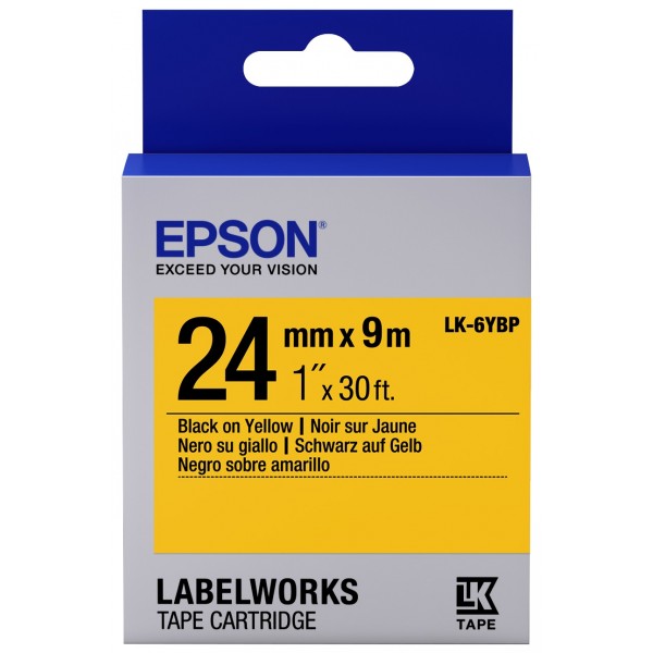 Epson lk6ybp nastro nero/giallo 24mm x 9m colore nero su giallo pastello