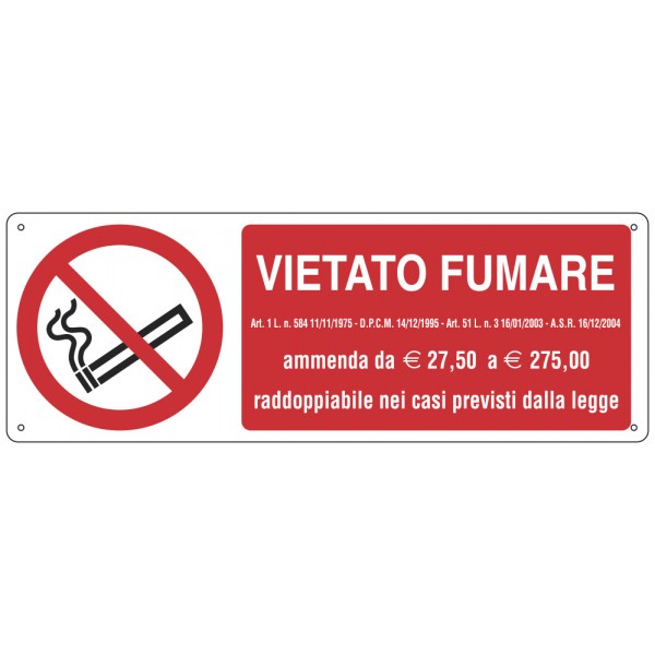 Cartello "divieto fumare art. 51 legge 3 16/01/03 uni en iso 7010"