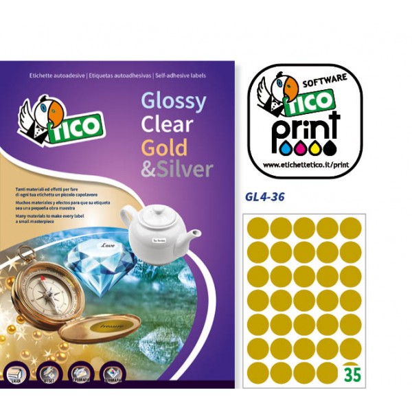 Etichette adesive in fogli a4 - rotonda colore oro satinato
