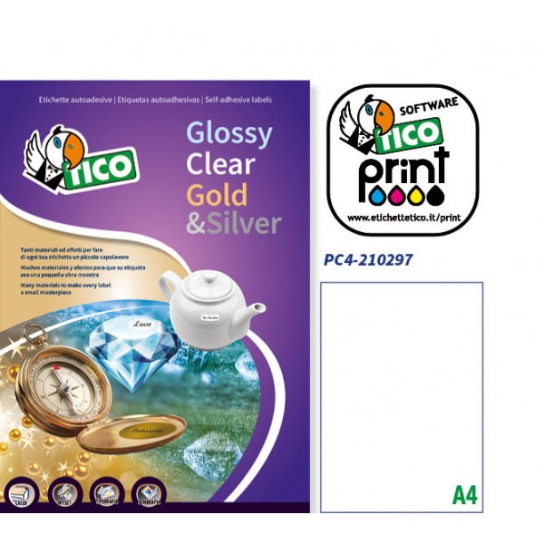 Buste e pacchi - etichette adesive in fogli a4 colore trasparente lucido