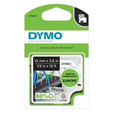 Dymo s0718040 nastro d1 nero/bianco 12mm x 3,5m colore nero su bianco