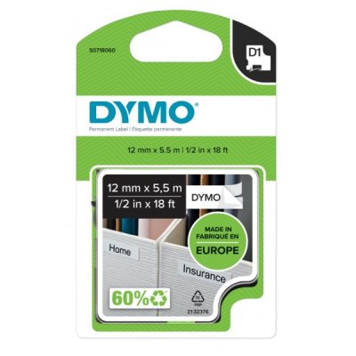 Dymo s0718060 nastro d1 nero/bianco 12mm x 5,5m colore nero su bianco