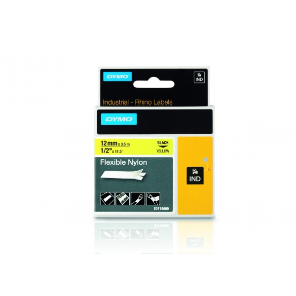 Dymo 18490 nastro rhino nero/giallo 12mm x 3.5m colore nero su giallo
