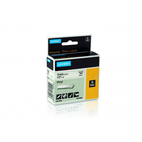 Dymo 18444 nastro rhino nero/bianco 12mm x 5.5m colore nero su bianco