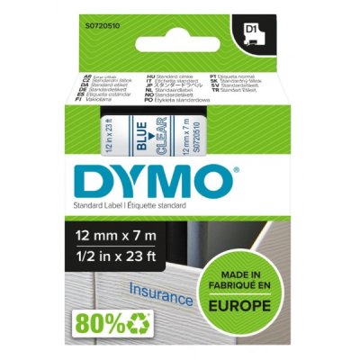 Dymo s0720510 nastro d1 blu/trasparente 12mm x 7m colore blu su trasparente