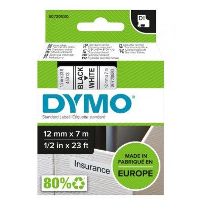 Dymo s0720530 nastro d1 nero/bianco 12mm x 7m colore nero su bianco