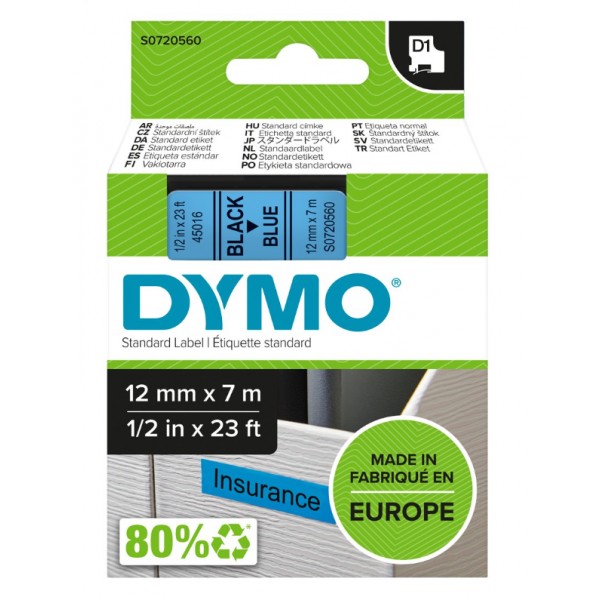 Dymo s0720560 nastro d1 nero/blu 12mm x 7m colore nero su blu