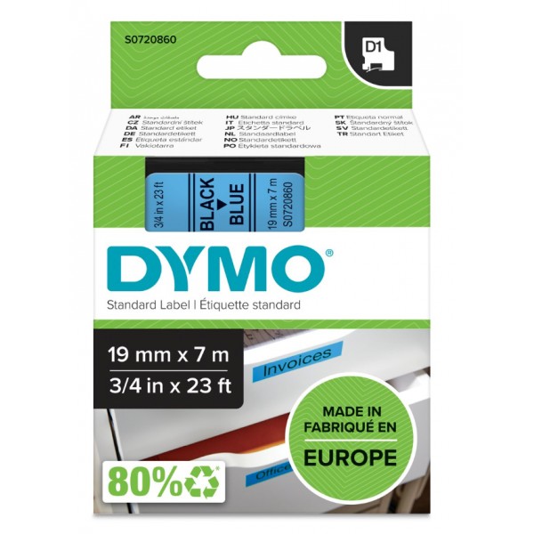 Dymo s0720860 nastro d1 nero/blu 19mm x 7m colore nero su blu