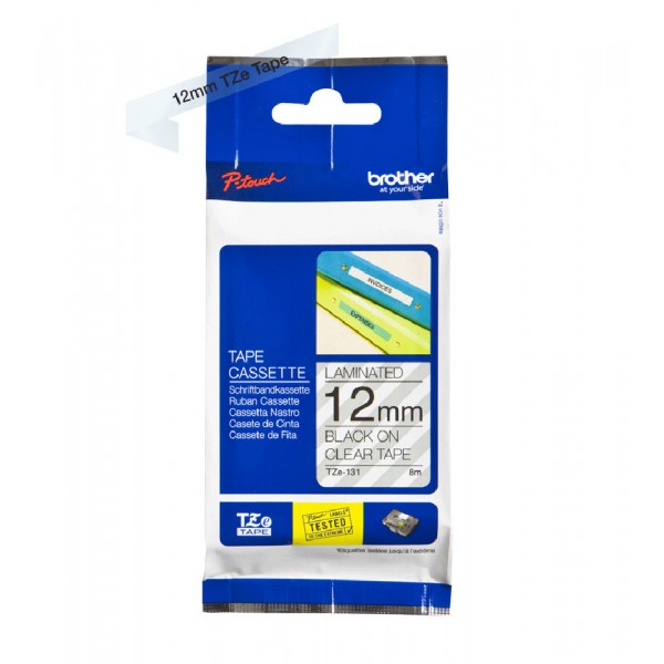 Brother tze-131 nastro nero/trasparente 12mm x 8m colore nero su trasparente