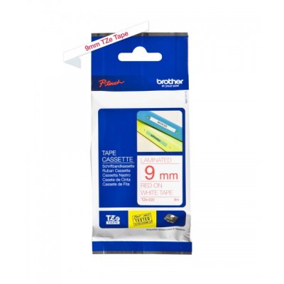 Brother tze-222 nastro rosso/bianco 9mm x 8m colore rosso su bianco