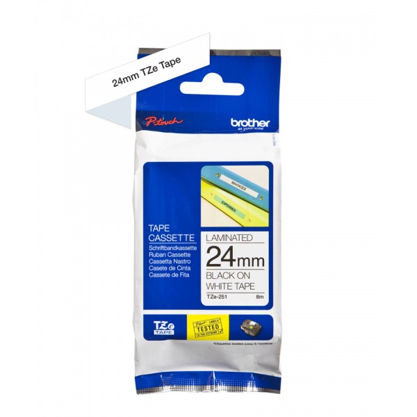 Brother tze-251 nastro nero/bianco 24mm x 8m colore nero su bianco