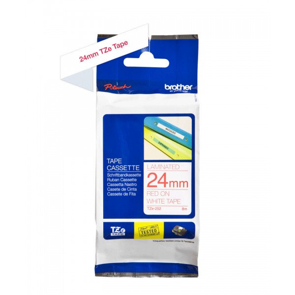 Brother tze-252 nastro rosso/bianco 24mm x 8m colore rosso su bianco