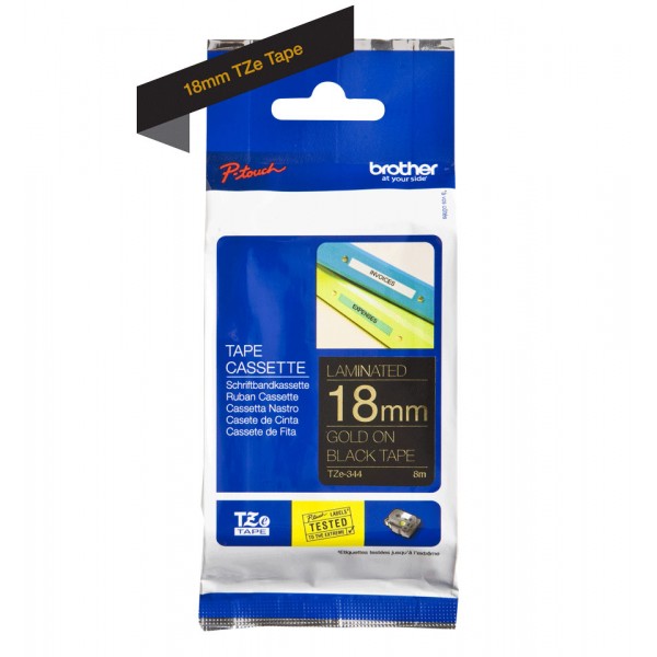 Brother tze-344 nastro oro/nero 18mm x 8m colore oro su nero