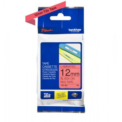 Brother tze-431 nastro nero/rosso 12mm x 8m colore nero su rosso