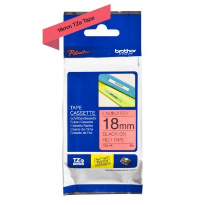 Brother tze-441 nastro nero/rosso 18mm x 8m colore nero su rosso