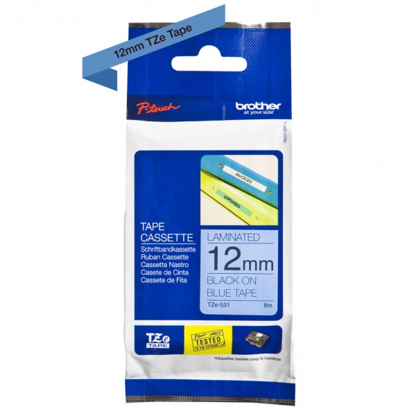 Brother tze-531 nastro nero/blu 12mm x 8m colore nero su blu