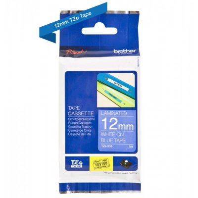 Brother tze-535 nastro bianco/blu 12mm x 8m colore bianco su blu