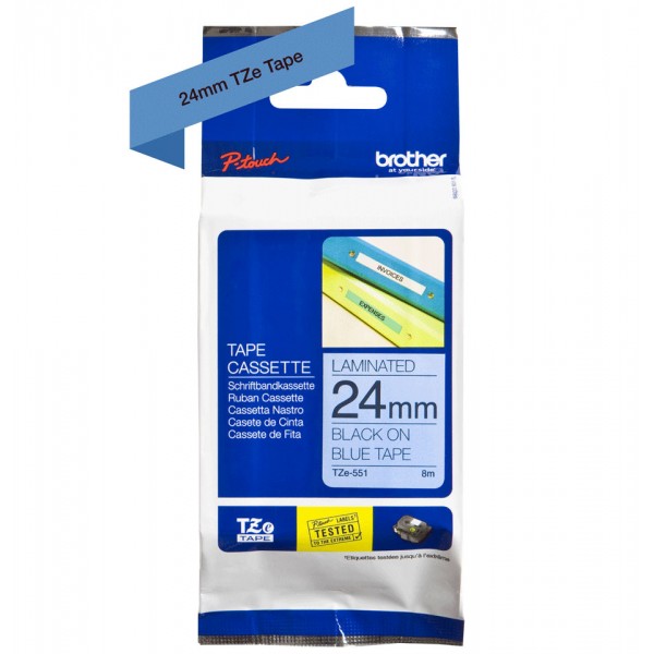 Brother tze-551 nastro nero/blu 24mm x 8m colore nero su blu