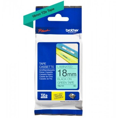 Brother tze-741 nastro nero/verde 18mm x 8m colore nero su verde