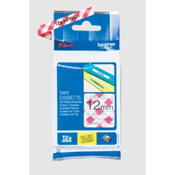 Brother tze-mprg31 nastro nero/quadretti rossi 12mm x 4m colore nero su quadretti rossi colore nero su rosso a quadretti