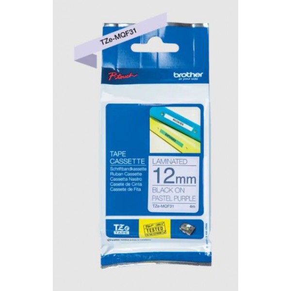 Brother tze-mqf31 nastro nero/lilla pastello 12mm x 4m colore nero su lilla pastello colore nero su lilla