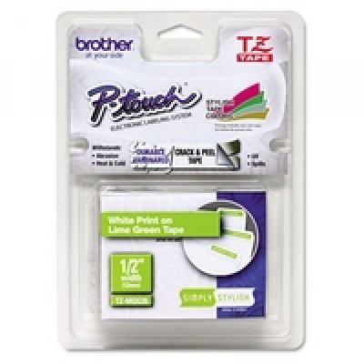 Nastro tipo tz per pt-6/15/20/2000, 12mm x 5m, bianco su verde acido colore bianco su verde acido