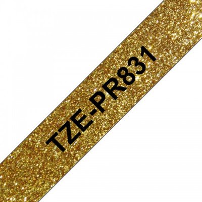 Brother tze-pr831 nastro laminato nero/oro glitter 12mm x 8m colore nero su oro glitter