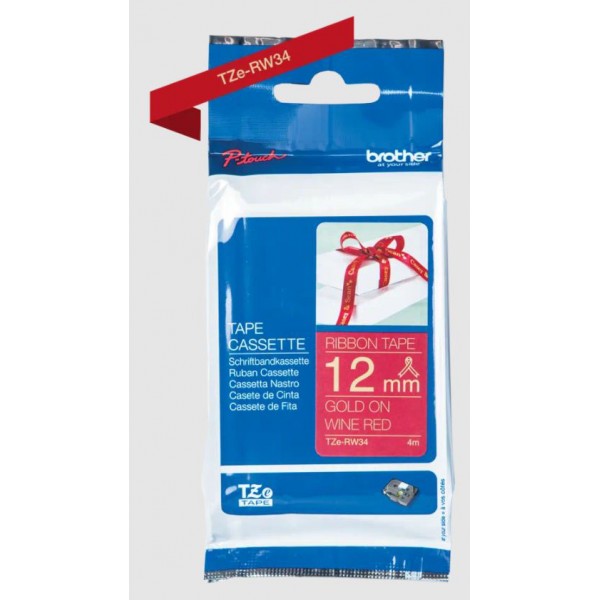 Brother tze-rw34 nastro oro/rosso vino 12mm x 4m colore oro su rosso vino colore oro su rosso vino