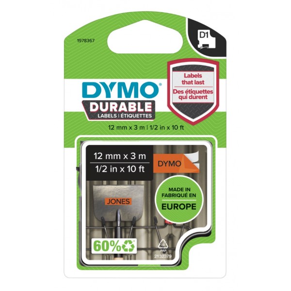Dymo 1978367 nastro d1 nero/arancio 12mm x 3m colore nero su arancione