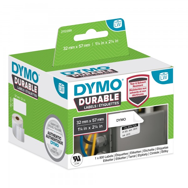 Rotolo 800 etichette adesive permanenti 57x32mm, in plastica colore bianco