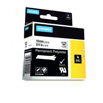 Dymo 622290 nastro rhino nero/trasparente 19mm x 5.5m colore nero su trasparente